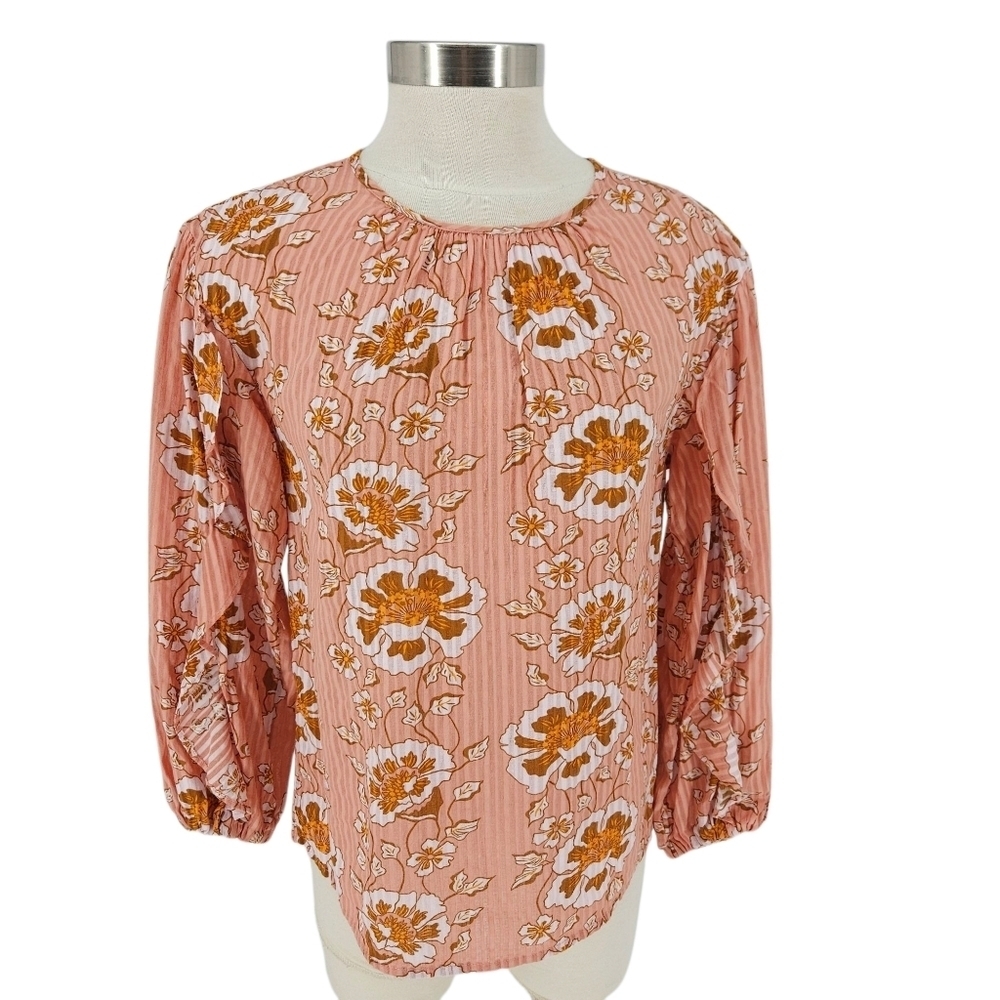 J.CREW Shirt Pink Climbing Floral Ruffle Long Sleeve Button Back Top XS
